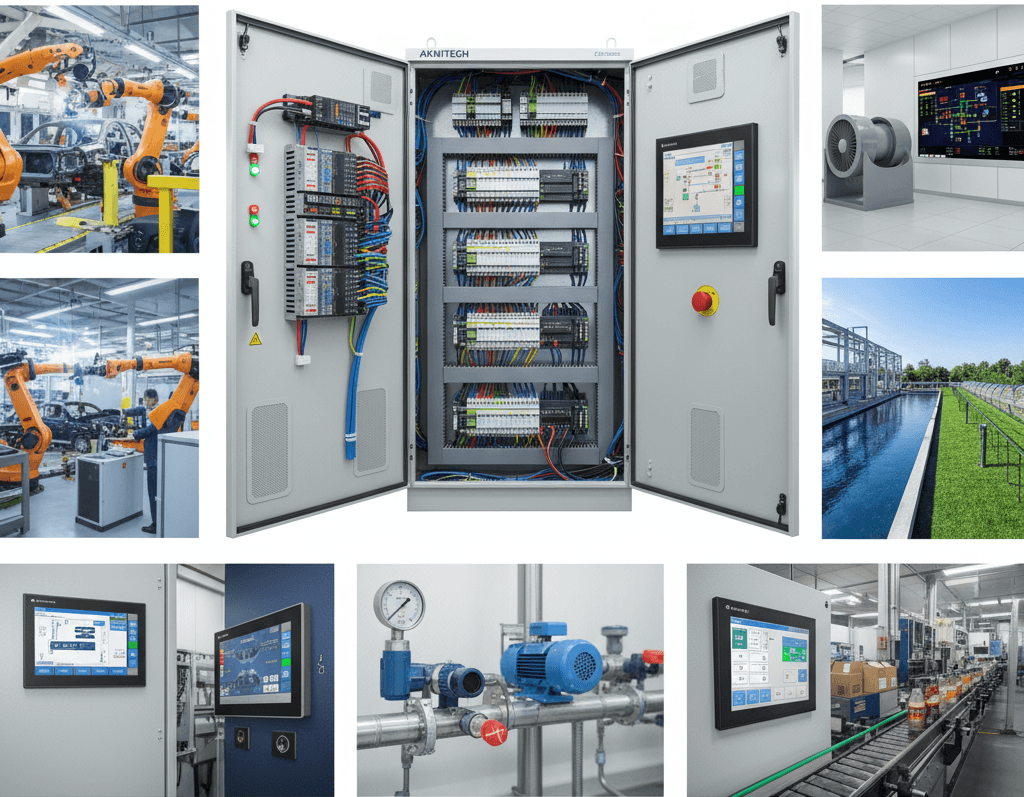 Industrial Automation: Efficiency in Production with Controllers and Control Panels background